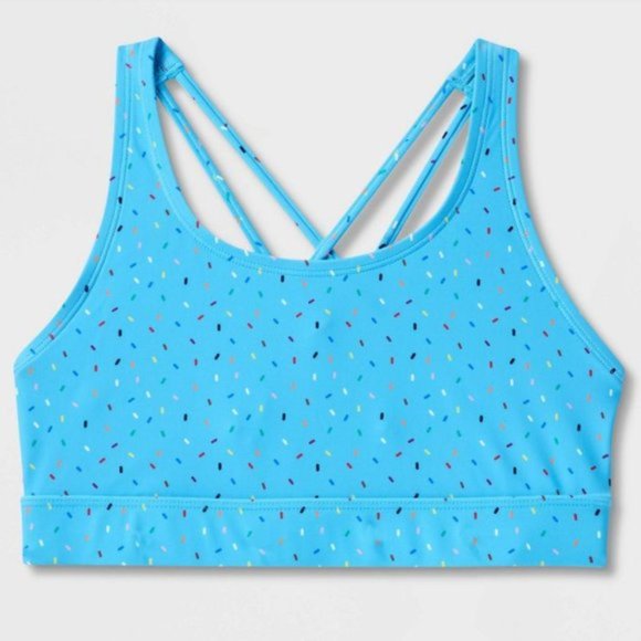 NWT Humankind Swim Sports Bra Style Bikini Top - Light Blue Confetti Sprinkles - Picture 2 of 3